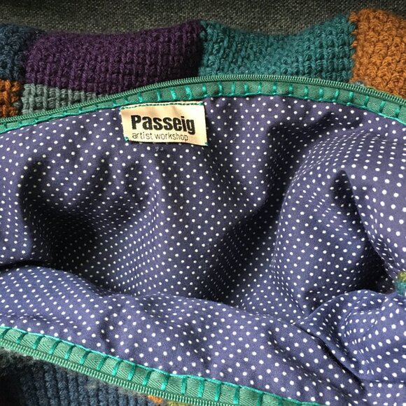 Handmade Tunisian Crocheted Multi-Colored Square Checkerboard Accent Pillow - Picture 10 of 16